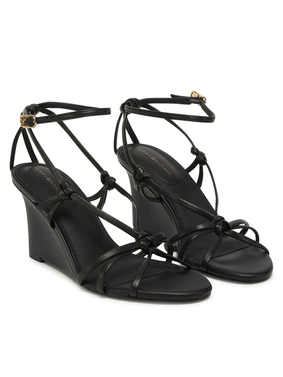 Tommy Hilfiger Tommy Hilfiger Sandały Leather Knots Wedge Sandal FW0FW08417 Czarny