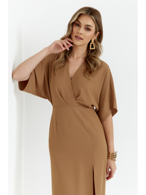 Makover Makover Sukienka codzienna K163 Beżowy Modern Fit