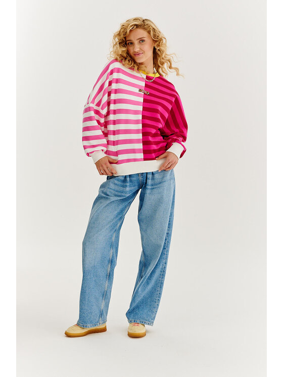 NAOKO NAOKO Tričko Purrfect Stripes Ružová Oversize