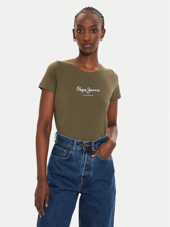 Pepe Jeans Tričko New Virginia PL505202 Zelená Slim Fit