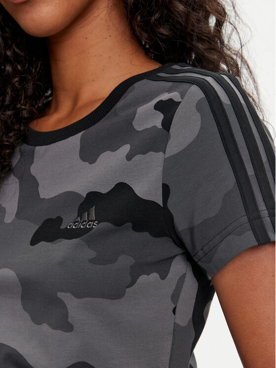 adidas adidas Футболка Essentials 3-Stripes Camo Print IX3705 Сірий Slim Fit
