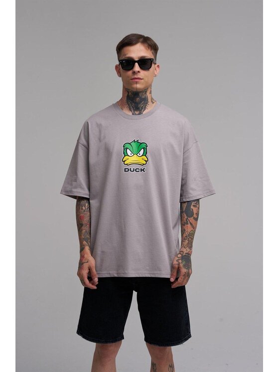 MyStars MyStars T-Shirt Koszulka Z Krótkim Rękawem Oversize Męska Szara Machinist Duck Kaczka L Szary Oversize