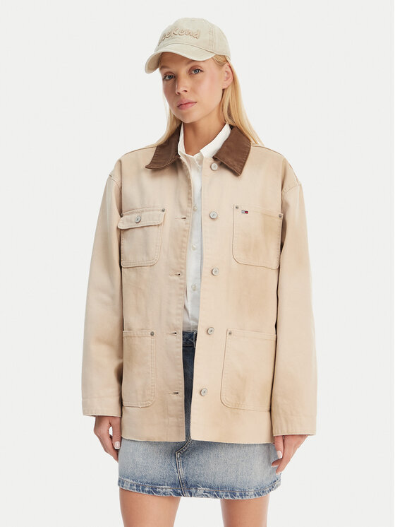 Tommy Jeans Geacă Distressed Chore DW0DW22599 Bej Relaxed Fit