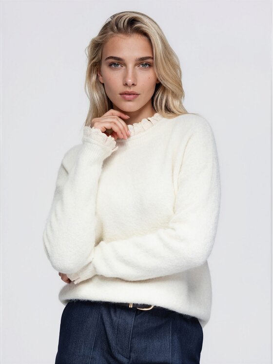 Ombre Ombre Svetr OW-SW-E0043 Světle béžová Regular Fit