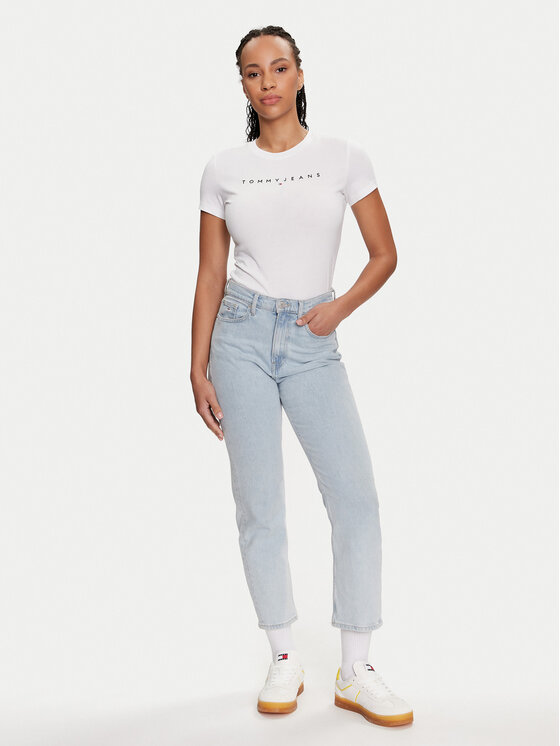 Tommy Jeans Tommy Jeans Majica Linear DW0DW18398 Bela Slim Fit
