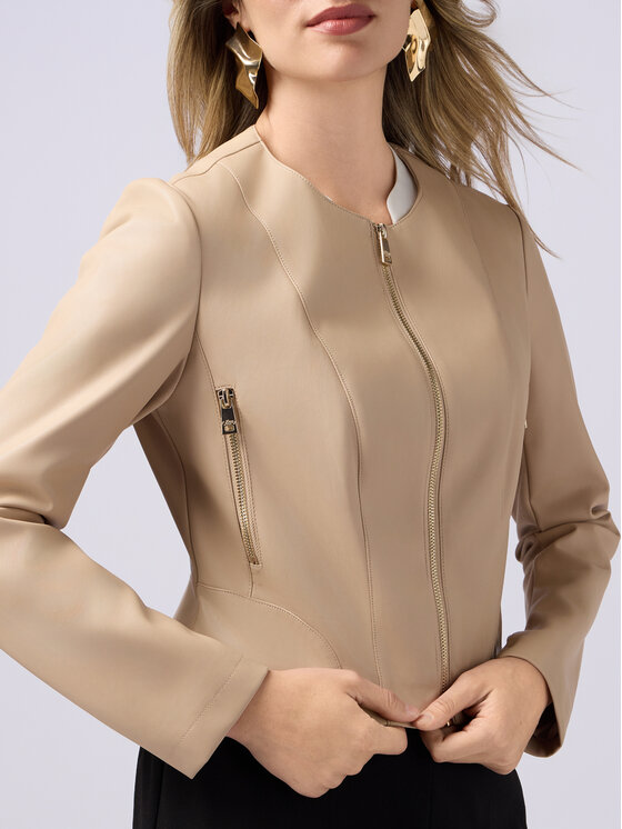 Oltre Oltre Kurtka z imitacji skóry R352R002154N002 Écru Slim Fit