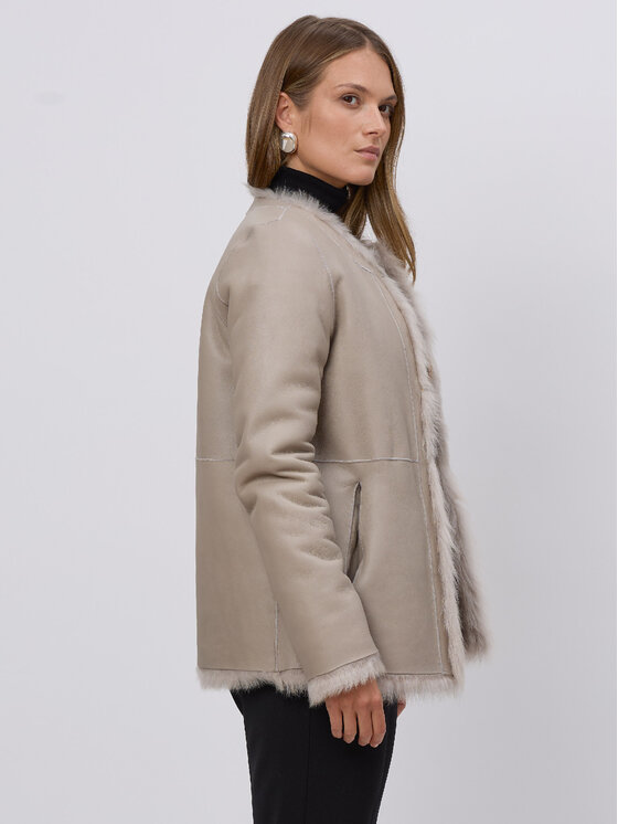FAN LEATHER FAN LEATHER Kożuch naturalny Dwustronny z Toscany Beżowy Loose Fit