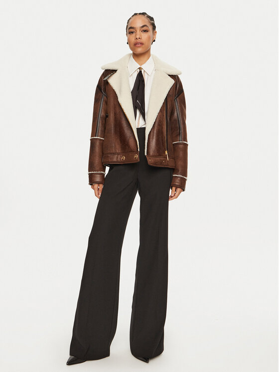 Elisabetta Franchi Elisabetta Franchi Báránybőr kabát CP-60A-46E2-V960 Barna Regular Fit