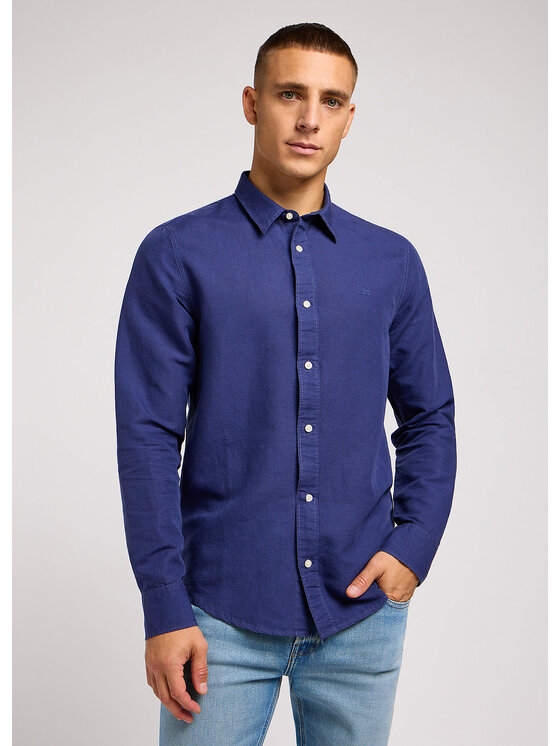 Lee Lee Koszula PATCH SHIRT IN MEDIEVAL BLUE Granatowy Regular Fit