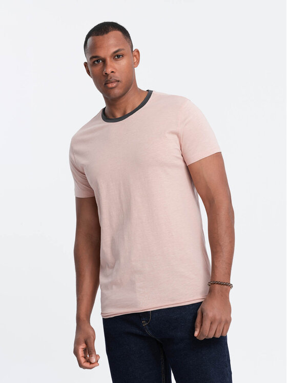 Ombre Ombre T-Shirt OM-TSCT-22SS-004 Růžová Regular Fit