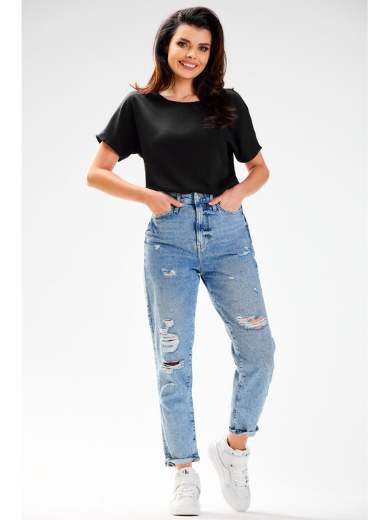 Awama Awama Bluzka A588 Czarny Basic Fit