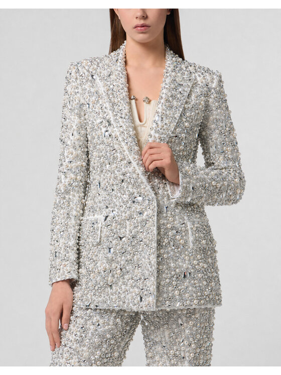 PHILIPP PLEIN PHILIPP PLEIN Marynarka 32209 Biały Loose Fit
