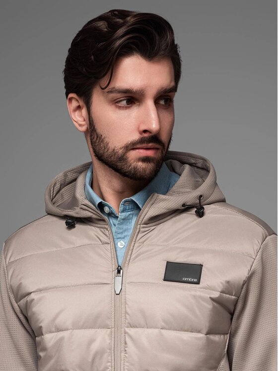 Ombre Ombre Kurtka przejściowa OM-JANP-0160 Beżowy Regular Fit