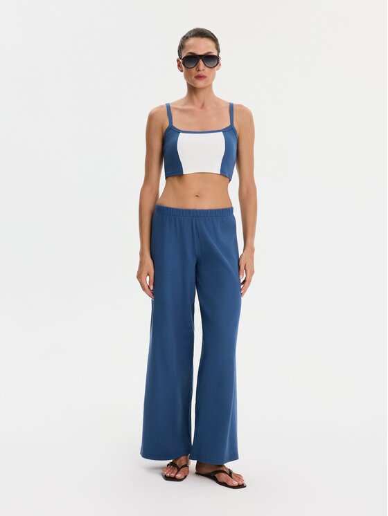 Nudyess Nudyess Top Alex z prążka Niebieski Slim Fit