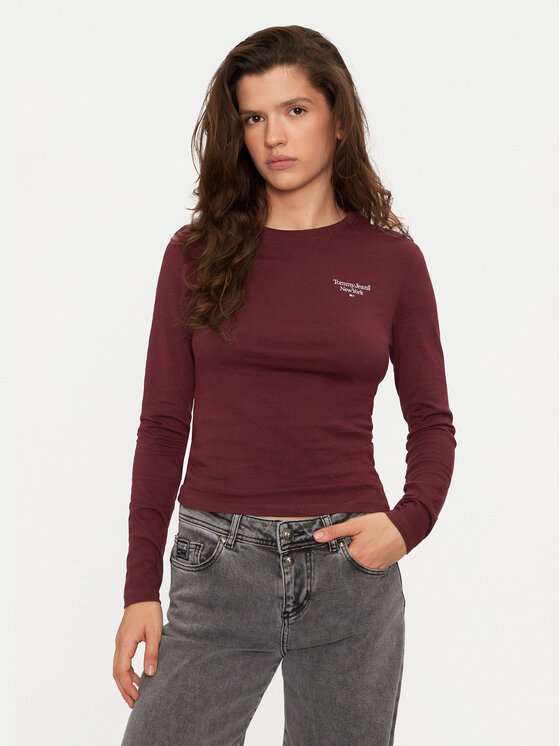 Tommy Jeans Tommy Jeans Bluse Essential DW0DW18793 Dunkelrot Slim Fit