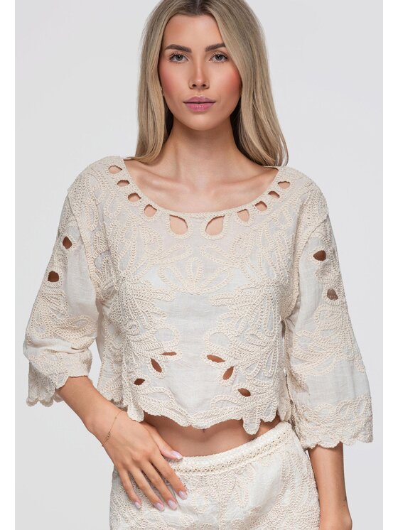 Ombre Ombre Bluzka OW-TS-E0070 Beżowy Loose Fit