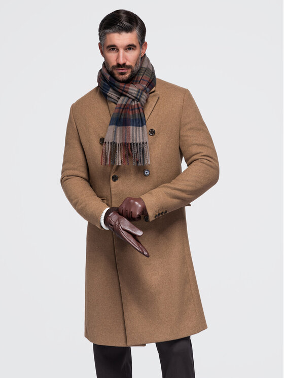 Ombre Ombre Płaszcz przejściowy OM-COWC-0152 Brązowy jasny Regular Fit