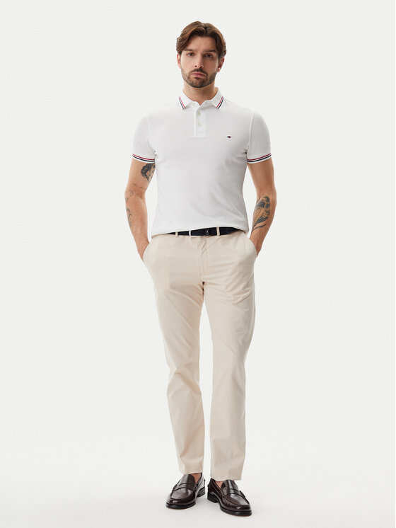 Tommy Hilfiger Tommy Hilfiger Tricou polo Tipped MW0MW37346 Alb Slim Fit