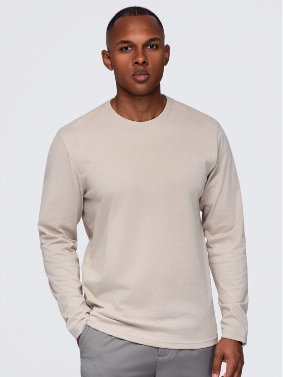 Ombre Ombre Longsleeve OM-LSBL-0142 Beżowy Regular Fit