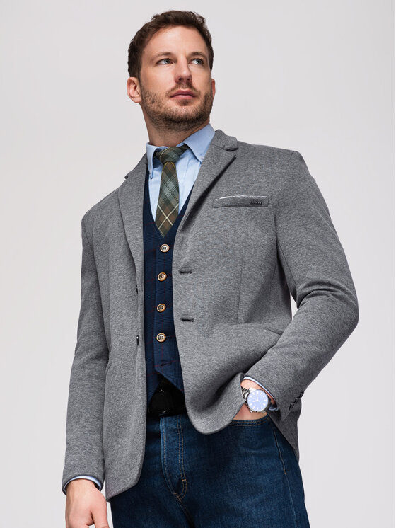 Ombre Ombre Marynarka M170 Szary ciemny Slim Fit