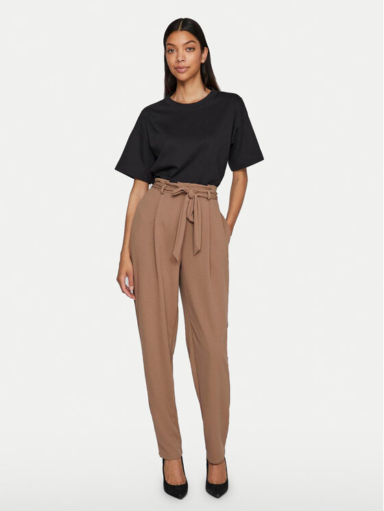 Vila Vila Hlače iz tkanine Clava 14100197 Rjava Straight Fit
