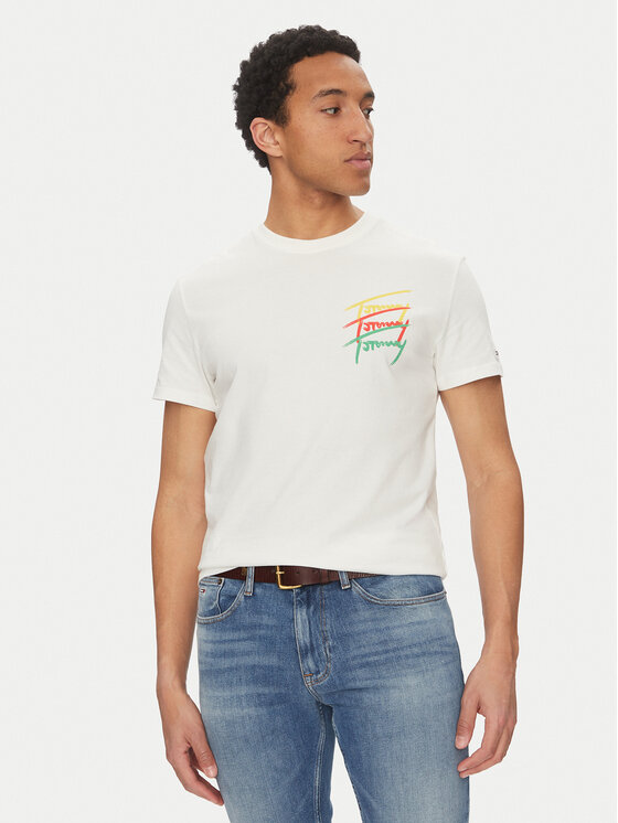 Tommy Jeans Tričko Twisted Signature DM0DM20771 Biela Regular Fit