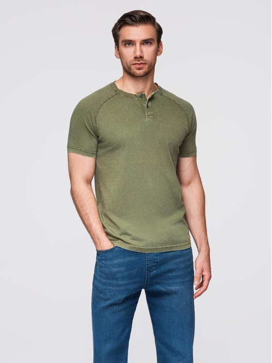 Ombre Ombre T-Shirt OM-TSWT-0150 Zielony Regular Fit