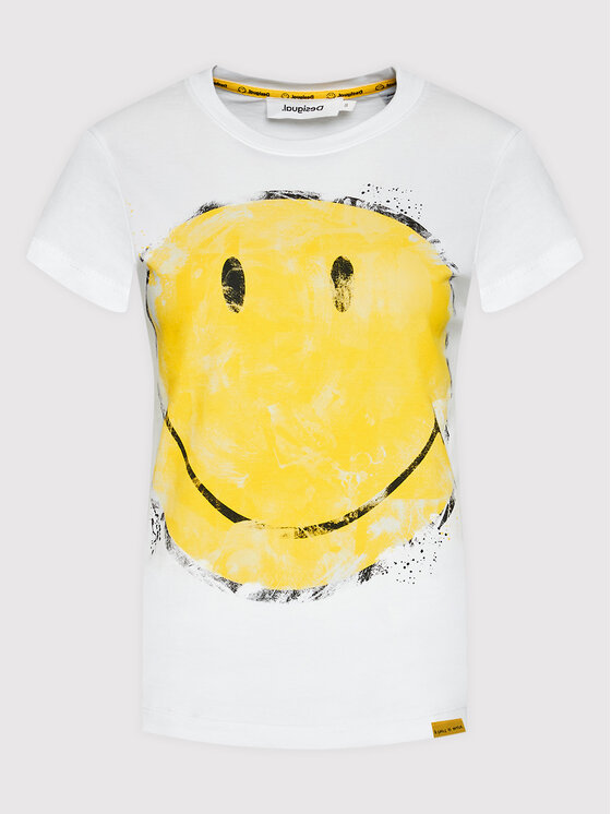 Desigual Desigual T-särk SMILEY Malabares 22SWTKA1 Valge Regular Fit