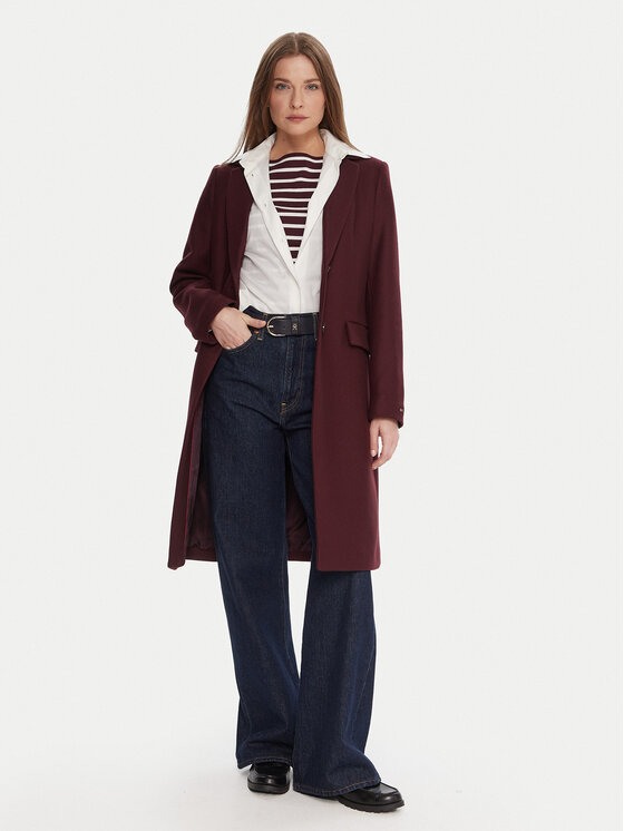 Tommy Hilfiger Tommy Hilfiger Vlněný kabát WW0WW46547 Bordó Regular Fit