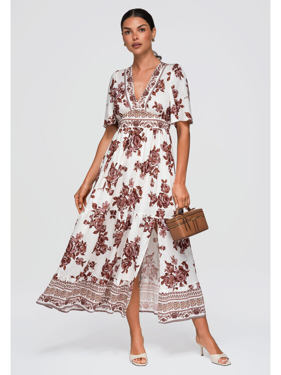 Ombre Ombre Sukienka letnia OW-DLR-E0010 Brązowy Loose Fit