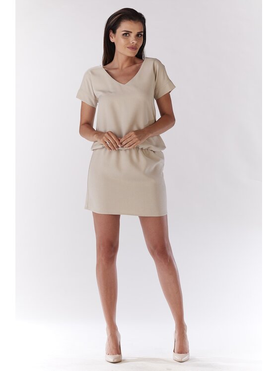 Awama Awama Sukienka letnia A178 Beżowy Basic Fit
