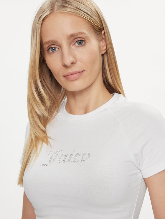Juicy Couture Juicy Couture Tricou Shrunken Diamante JCMCT223257 Alb Slim Fit