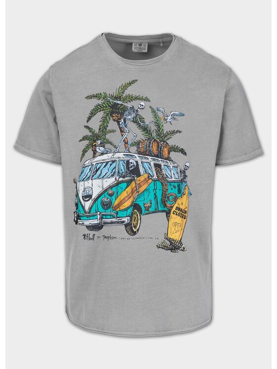 PITBULL PITBULL T-Shirt Koszulka męska Denim Washed Raw OPEN BEACH S Szary Regular Fit