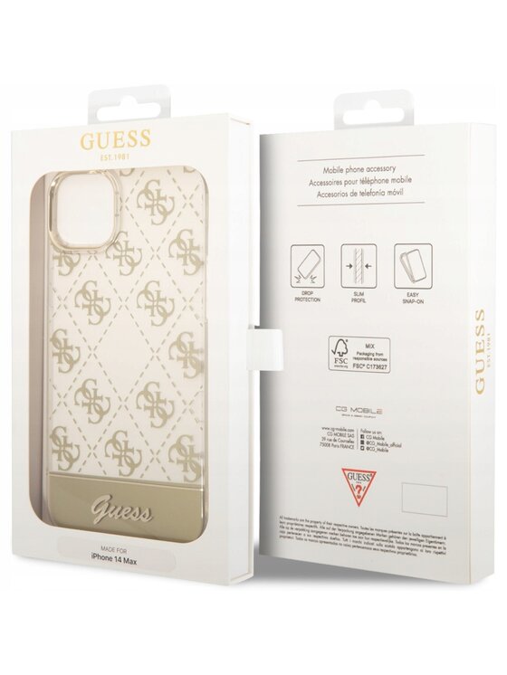 Guess Guess Etui na telefon 4G Pattern Script Złoty