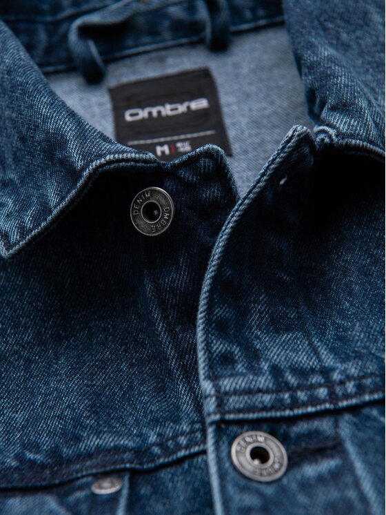 Ombre Ombre Kurtka jeansowa OM-JADJ-0219 Niebieski Regular Fit
