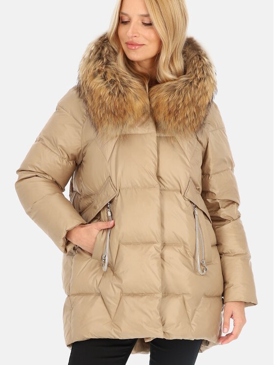Perso Perso Kurtka damska BLH241006FXR Beżowy Regular Fit