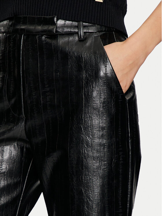 Sisley Sisley Ādas imitācijas bikses 4S6DLF064 Melns Straight Leg