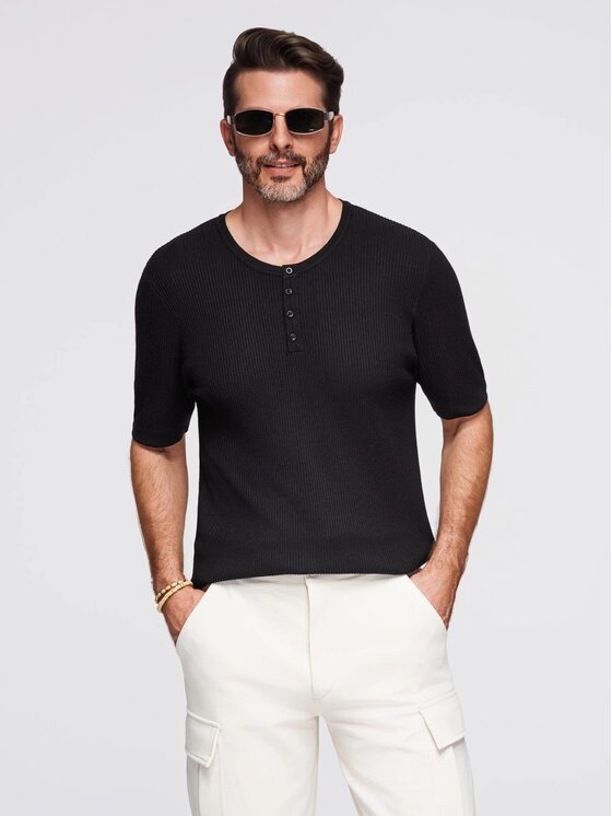 Ombre Ombre T-Shirt OM-TSCT-0254 Černá Slim Fit