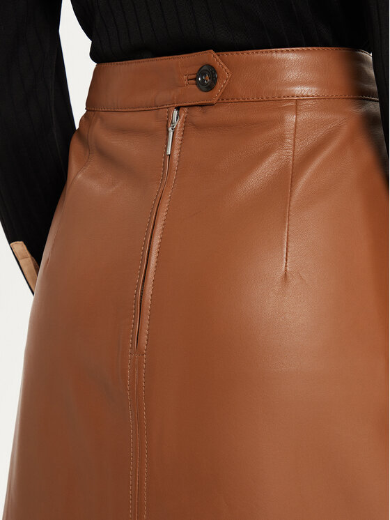 Tommy Hilfiger Tommy Hilfiger Kožna suknja WW0WW42186 Smeđa Regular Fit
