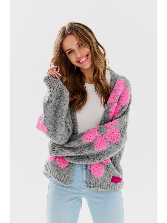 NAOKO NAOKO Kardigán Rethink Pink Sivá Oversize