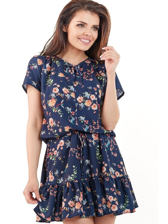 Awama Awama Sukienka letnia A230 Granatowy Basic Fit