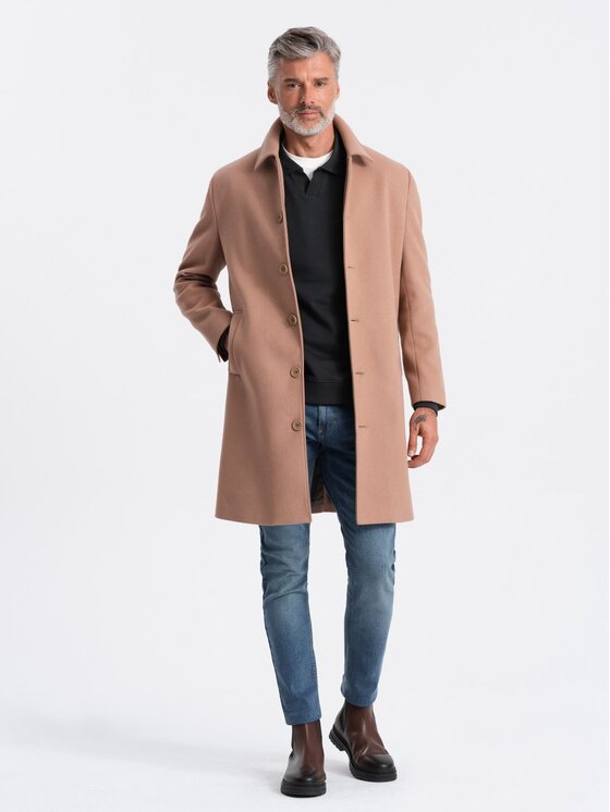 Ombre Ombre Płaszcz OM-COWC-0106 Brązowy Regular Fit