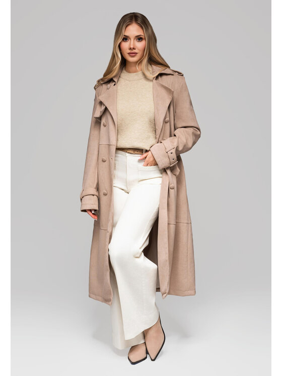 Ombre Ombre Płaszcz OW-COLC-0107 Beżowy Regular Fit