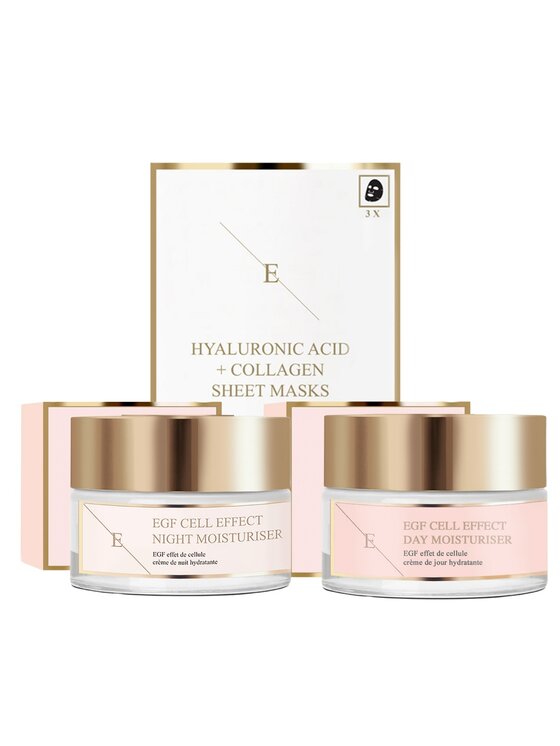 Krem na dzień i na noc Erthskin London, EGF Cell Effect Day Moisturiser+EGF Cell Effect Night Moisturiser + Hyaluronic Acid & Collagen Mask