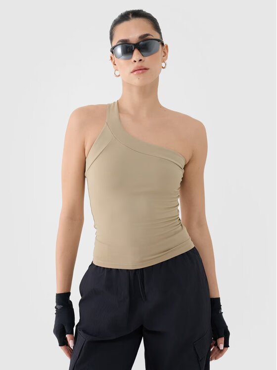 4F 4F Tričko 4FRSS25TSLEF222-83S Hnedá Slim Fit