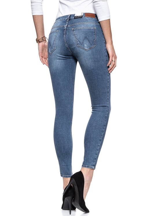 Wrangler Wrangler Jeansy SKINNY CROP Niebieski Skinny Fit