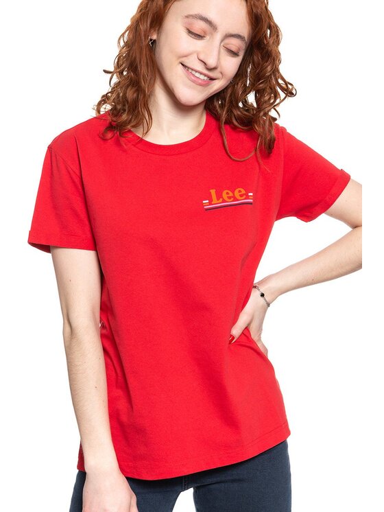 Lee Lee T-Shirt CHEST LOGO TEE Czerwony Slim Fit