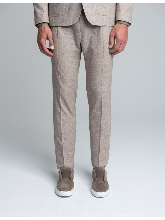 Borgio Borgio Spodnie garniturowe Lago_br Brązowy Slim Fit