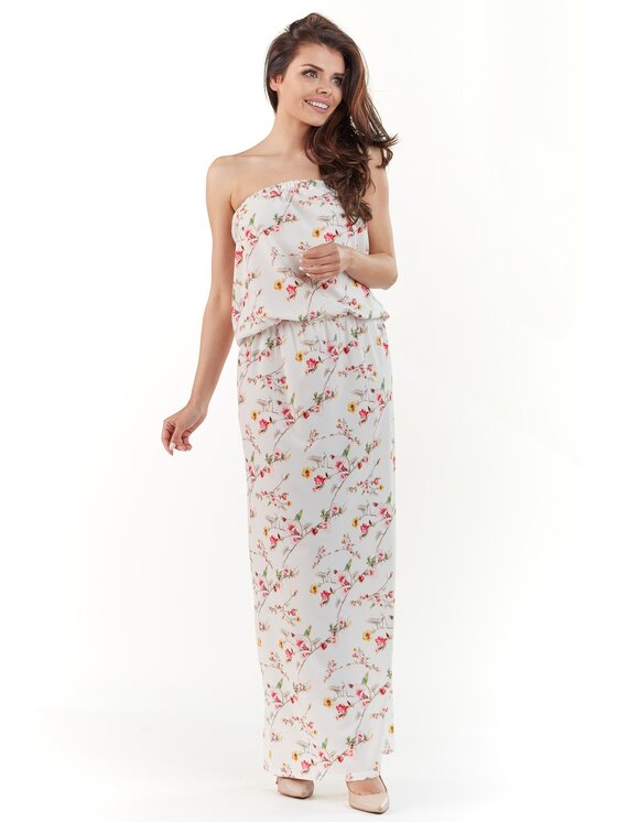 Awama Awama Sukienka letnia A219 Kremowy Basic Fit