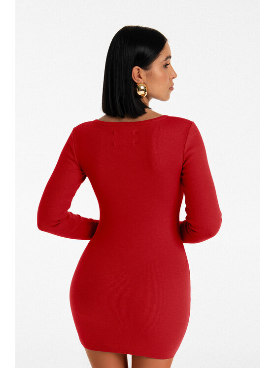 Nudyess Nudyess Sukienka dzianinowa Isla mini z prążka Czerwony Fitted Fit